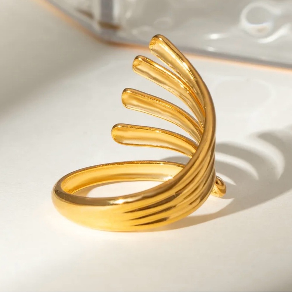 Gold PVD Coated Stainless Steel Sculptural Open Ring – Adjustable - Picture 6 of 6
